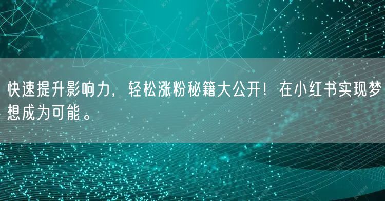 快速提升影响力，轻松涨粉秘籍大公开！在小红书实现梦想成为可能。