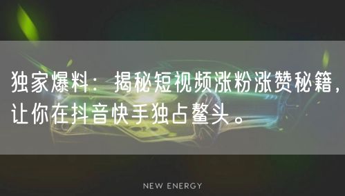 独家爆料：揭秘短视频涨粉涨赞秘籍，让你在抖音快手独占鳌头。